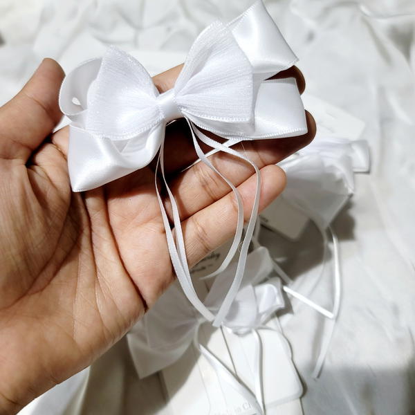 Hair Pin / Cute White Bow Pins كارت بنس ابيض بشريطة قطعتين Image 3 Preview