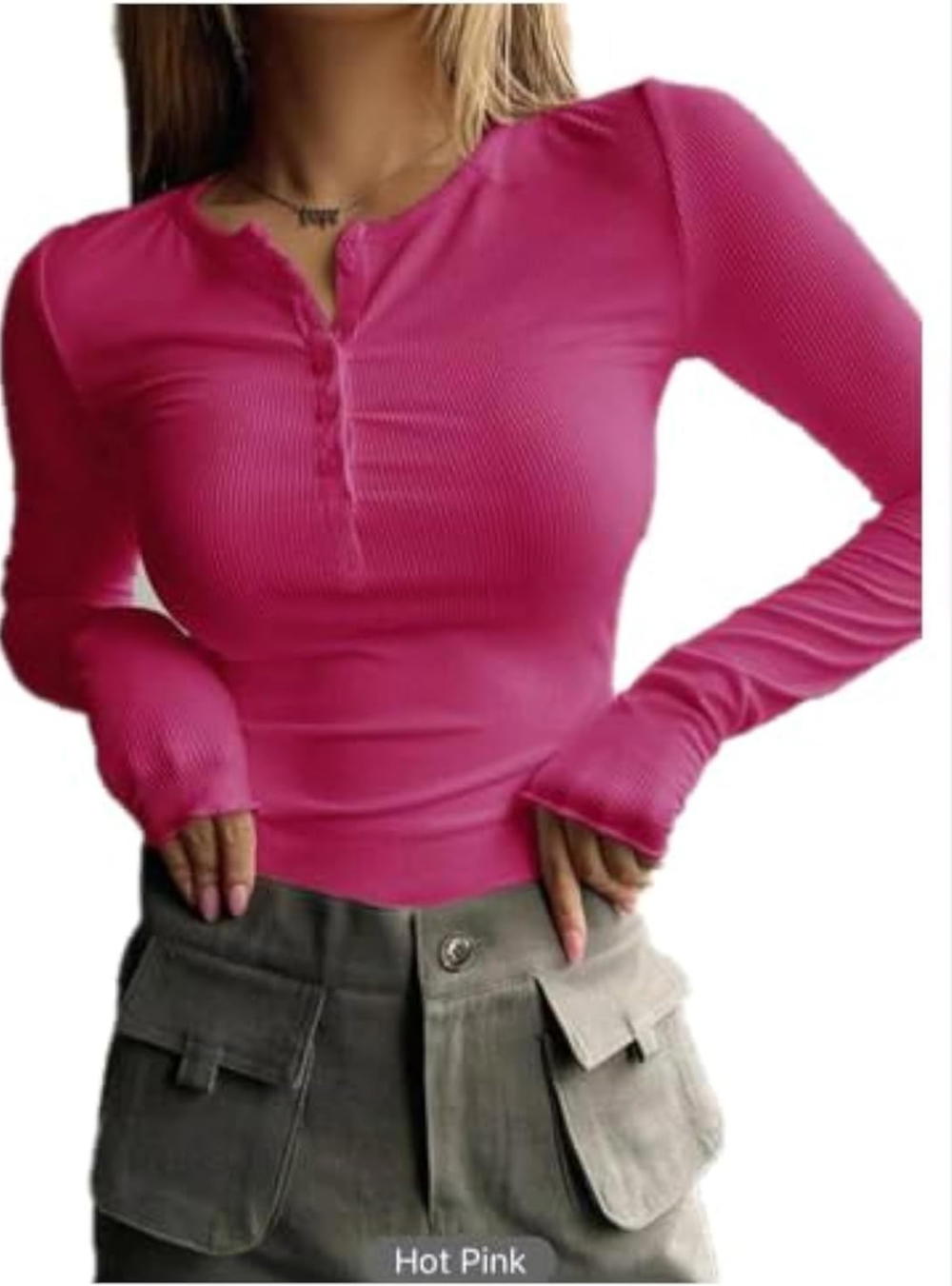 Women's Ribbed Button sleeve tshirt Preview Image