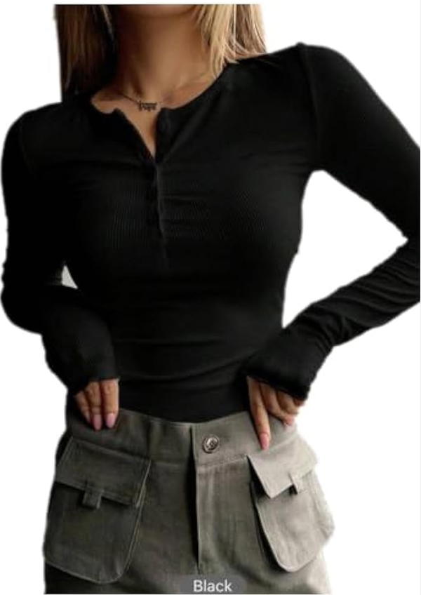  Women's Ribbed Button sleeve tshirt  Image 2 Preview