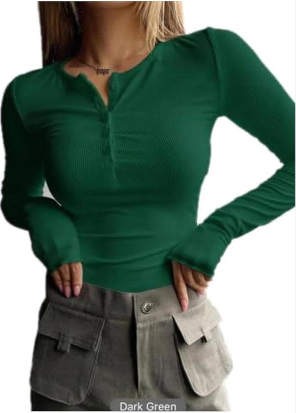  Women's Ribbed Button sleeve tshirt  Image 5 Preview