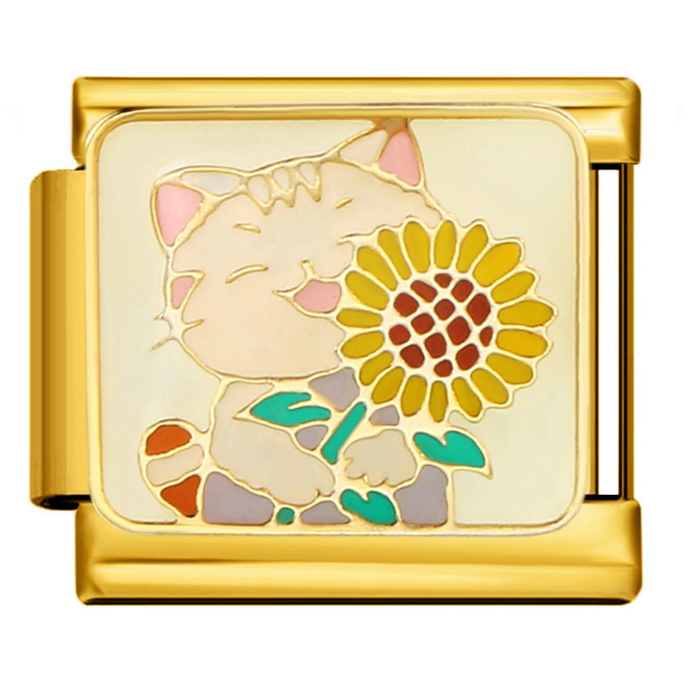 cat holding sunflower (gold) Preview Image