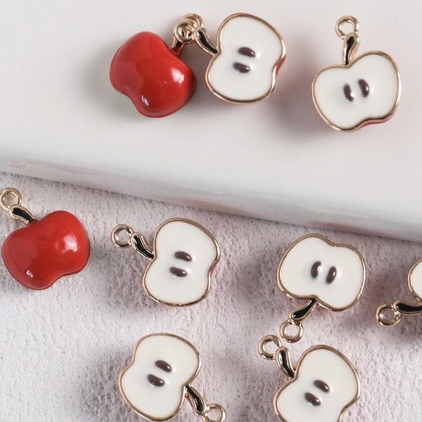 Charm bead - Red apple with gold frame Image 3 Preview