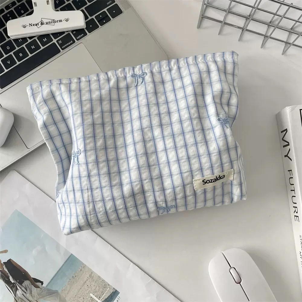 Blue checkered blue bow Preview Image