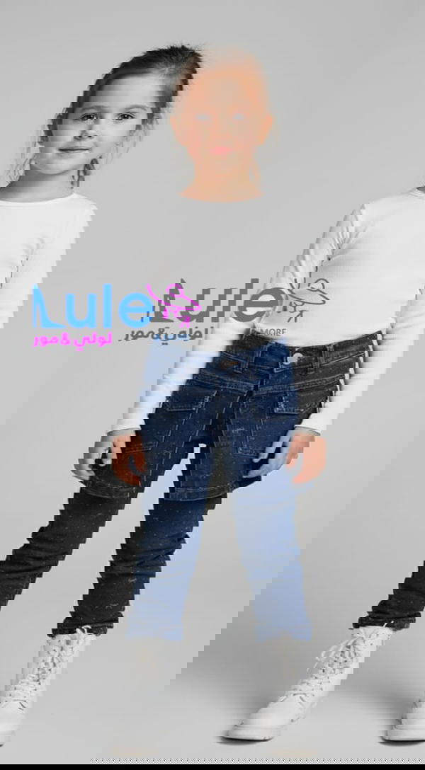 بنطلون بناتي جينز مبطن مع تنوره Image 1 Preview