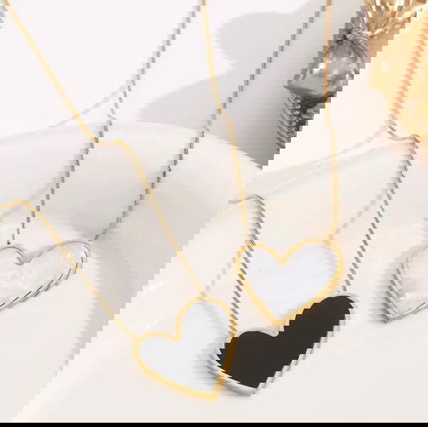  necklace heart black and white (N28) Image 2 Preview