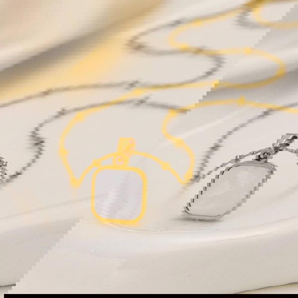 Black and white square necklace (N20) Image 2 Preview