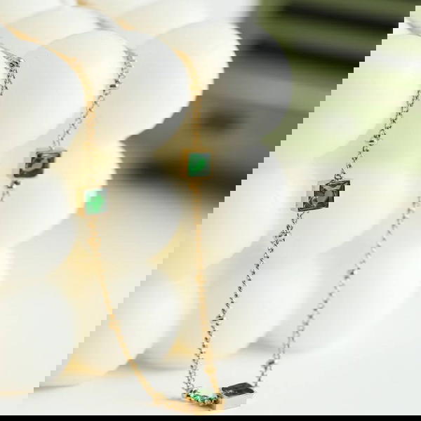 Stainless Steel necklace Square Green Emerald (N15) Image 5 Preview
