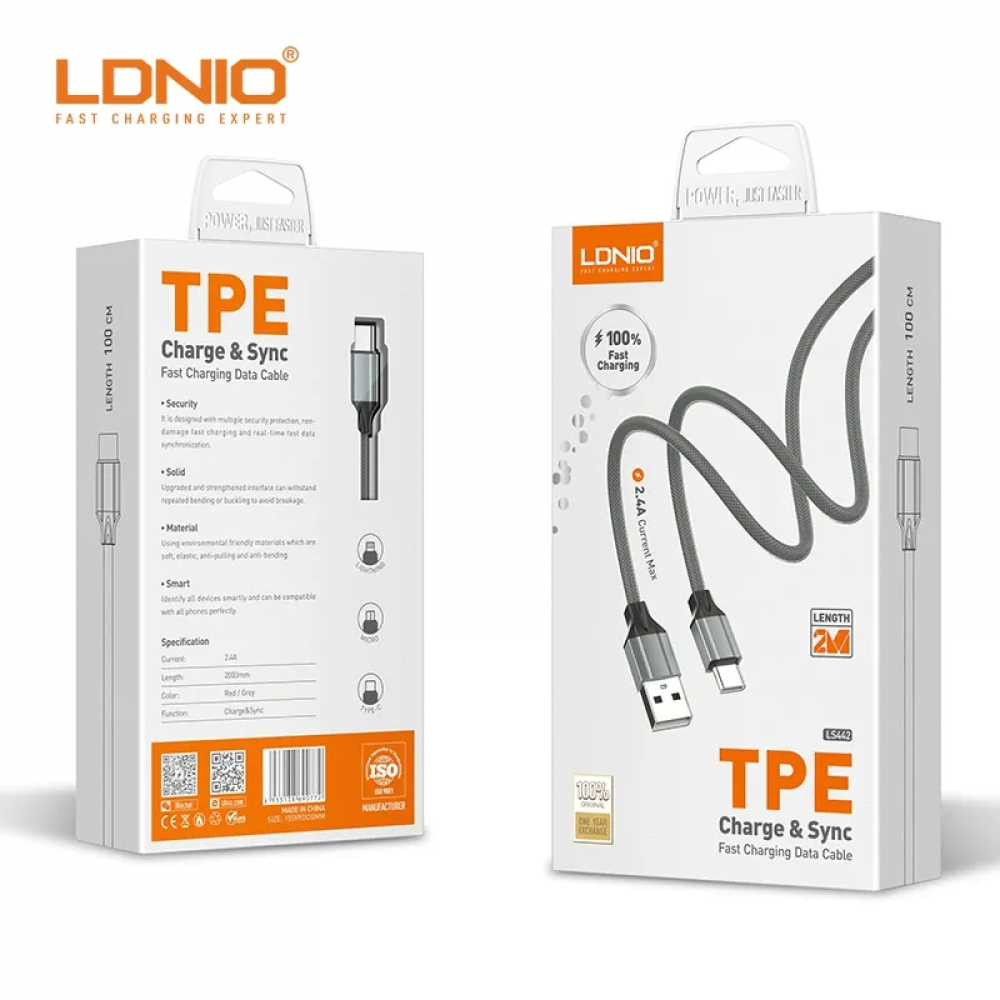 LDNIO micro cloth charger, 2m long, 2.4A (fast charging) Preview Image