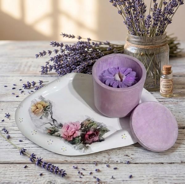 شمعة طبيعيه بعطر اللافندر مع كوستر كونكريت Image 2 Preview