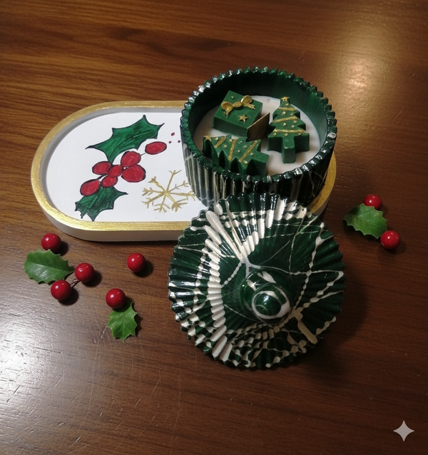 طقم هاند ميد كوستر وشمعه بعطر الكريسماس Image 1 Preview