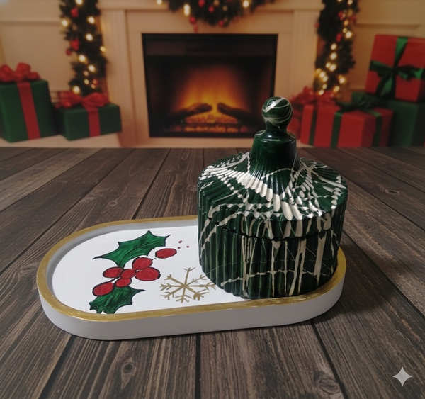 طقم هاند ميد كوستر وشمعه بعطر الكريسماس Image 2 Preview