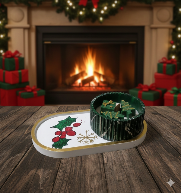 طقم هاند ميد كوستر وشمعه بعطر الكريسماس Image 3 Preview