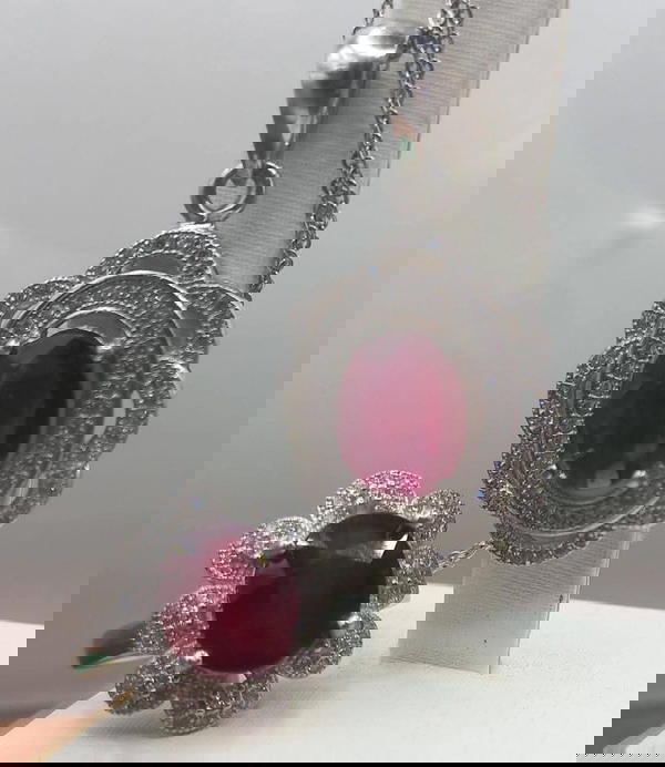 هاف سيت نسائي من الفضة متوّج بحجر الياقوت الافريقي  Image 6 Preview