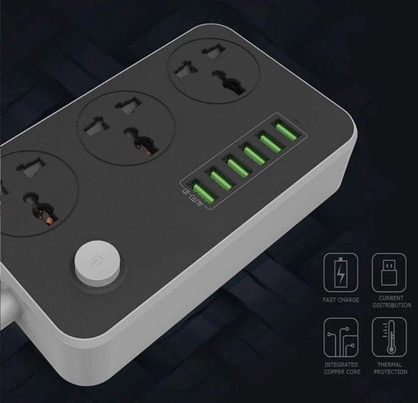 مشترك كهرباء لدنيو 3 مخارج طاقه 6 منافذ usb Image 2 Preview