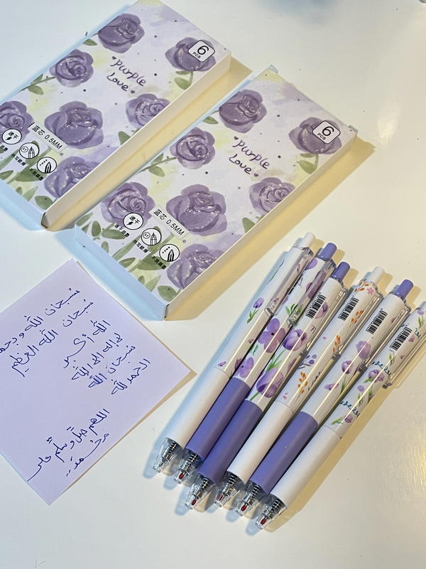 علبة 6اقلام جل ازرق سوستة ورد لاڤندر🪻💜 Image 2 Preview
