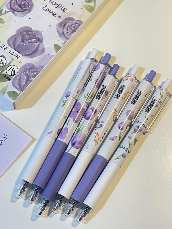 علبة 6اقلام جل ازرق سوستة ورد لاڤندر🪻💜 Image 3 Preview