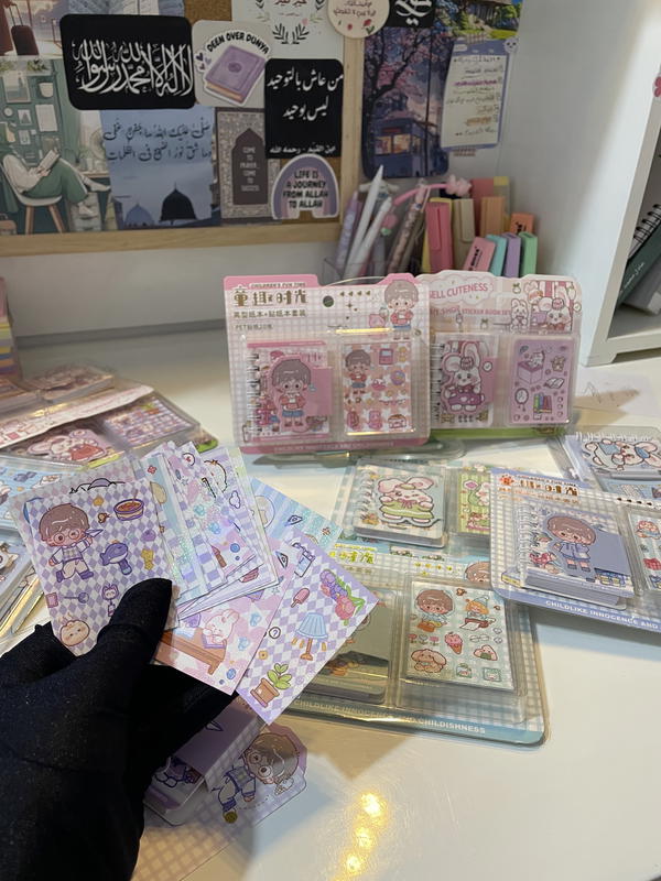20 شيت ستيكرز 😭💗🧸ضد المياه ع مج/ لاب+ميني نوت قفل مغناطيس😭💜🧸 Image 2 Preview
