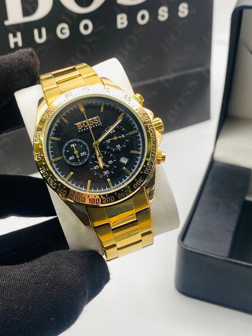 Hugo Boss Men’s Ikon Chronograph Gold-Tone Black Dial Watch Preview Image