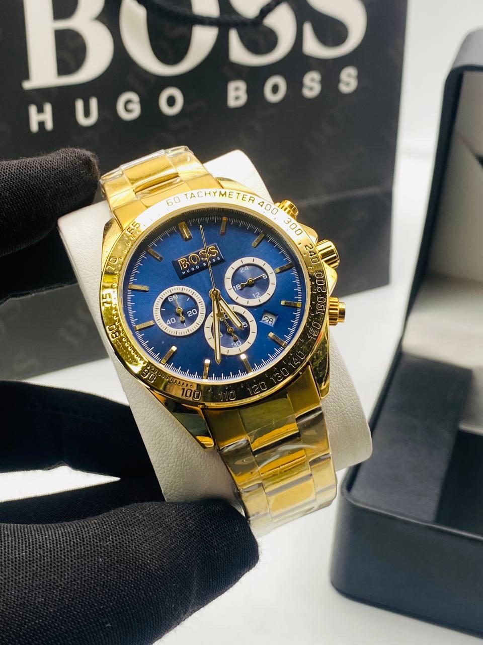 Hugo Boss Men’s Ikon Chronograph Gold-Tone Blue Dial Watch Preview Image