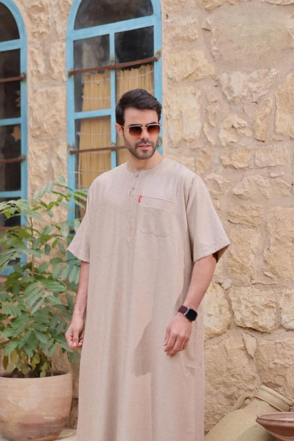 جلابية نص كم نبتدى كتان مستورد Image 5 Preview