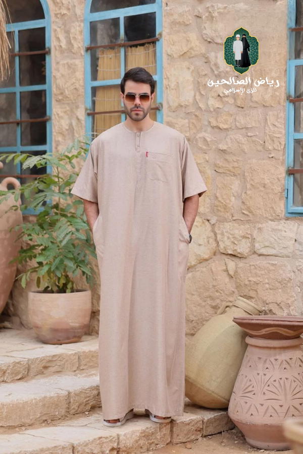 جلابية نص كم نبتدى كتان مستورد Image 6 Preview