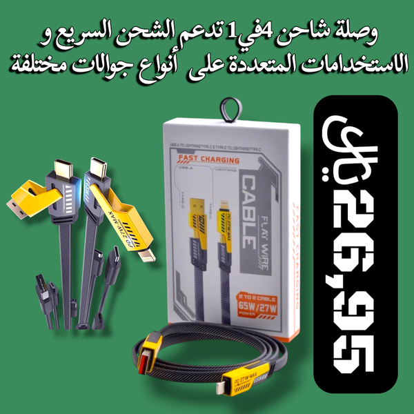 كيبل شحن سريع بقوة 65W بأنواع مختلفة من المنافذ للشحن 4في1 Image 1 Preview