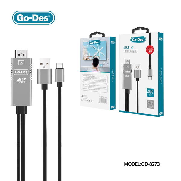 USB-C to HDTV 4K Display Cable with USB-A Power Supply for Phone and Laptop Mirroring Image 2 Preview