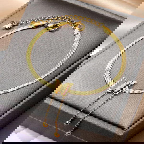 طقم سلسله وانسيال فراشه استالس ستيل  Image 2 Preview