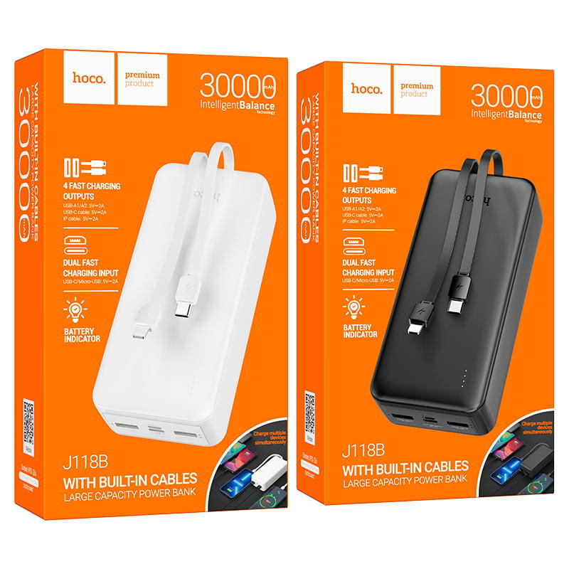 بور بنك hoco 30000mah J118B كيبلات شحن مدمجة Preview Image