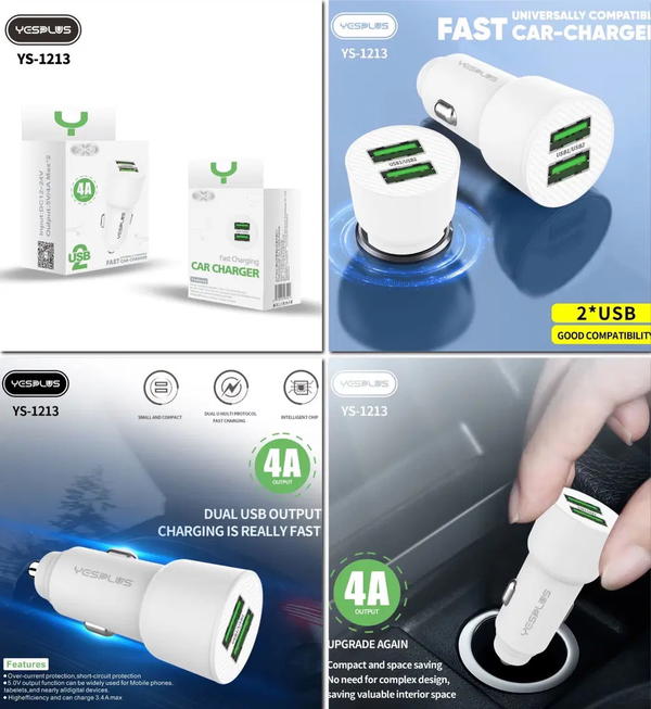 راس شاحن سيارة YS-1213 2USB Image 1 Preview