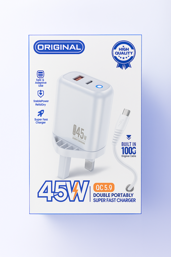شاحن USB+PD 45w كيبل USB تايب سي Image 1 Preview