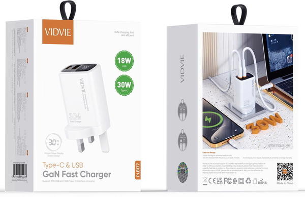 شاحن ايفون VIDVIE177 USB+PD30w GAN شاشة Image 1 Preview