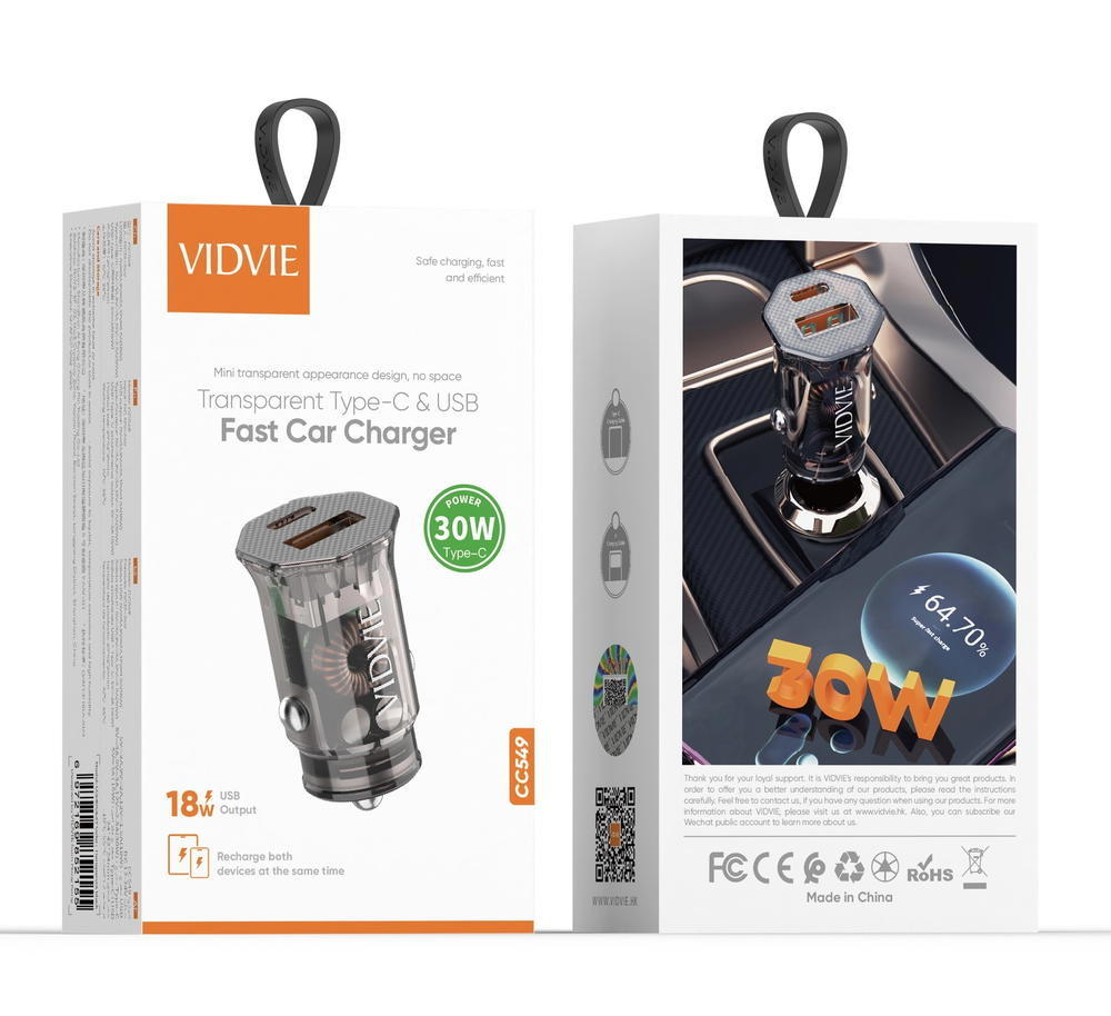 شاحن سيارة ايفون USB+PD30w VIDVIE 549 Preview Image