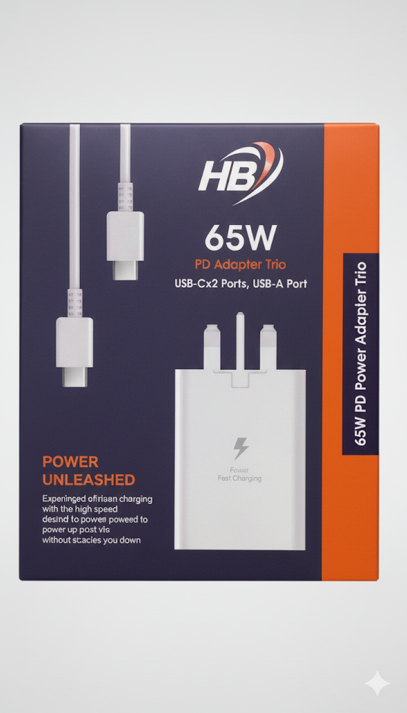 شاحن ثلاثي 65w اصلي HB تايب سي كيبل Image 1 Preview