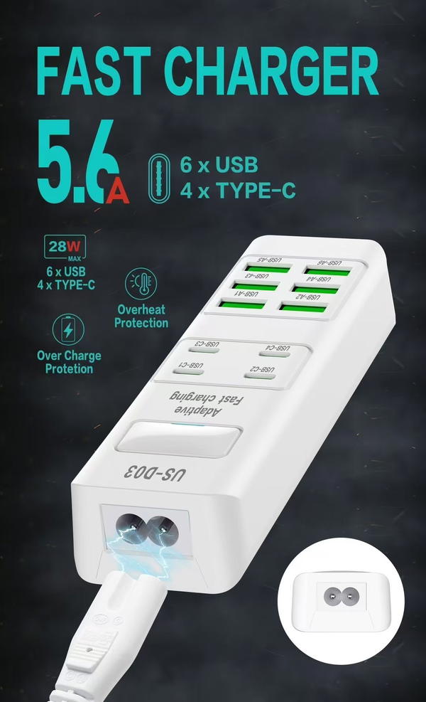 تقسيم شحن سريع متعدد المنافذ US-D03 Image 3 Preview