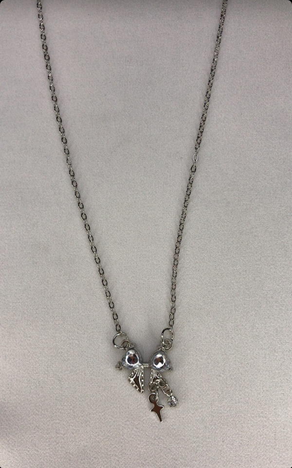 bow silver necklace Image 2 Preview