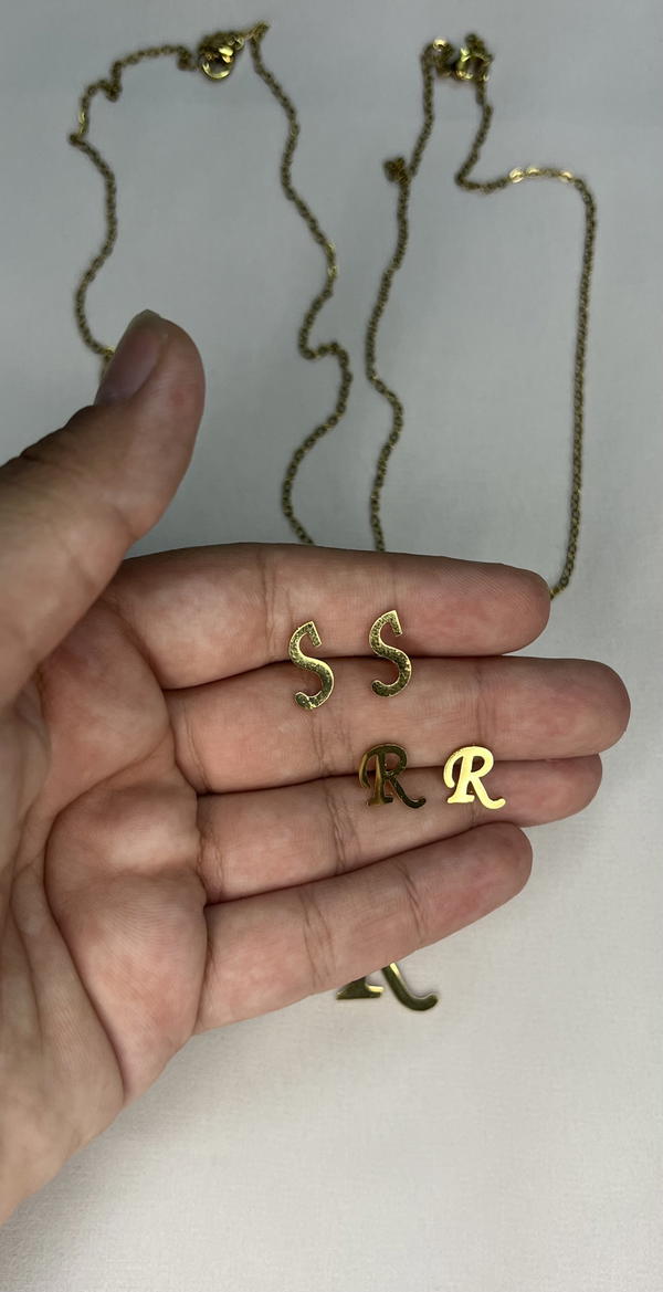 initial necklaces with earrings  Image 6 Preview