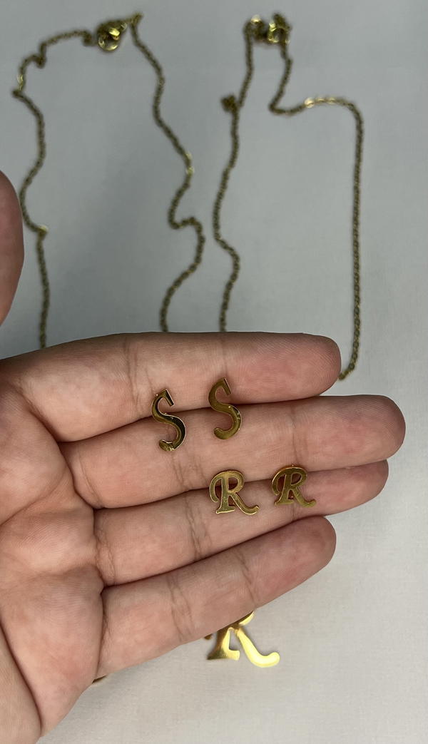 initial necklaces with earrings  Image 8 Preview
