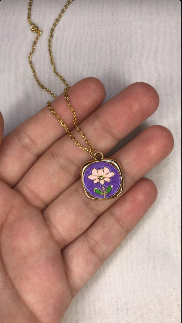 purple flower necklace  Image 2 Preview
