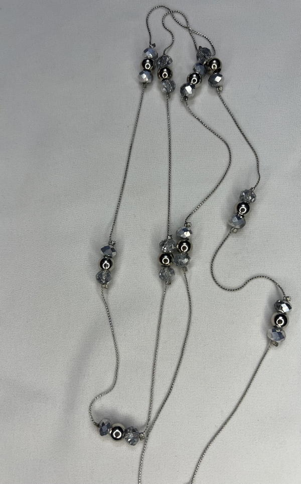 silver beaded necklace (long) Image 2 Preview