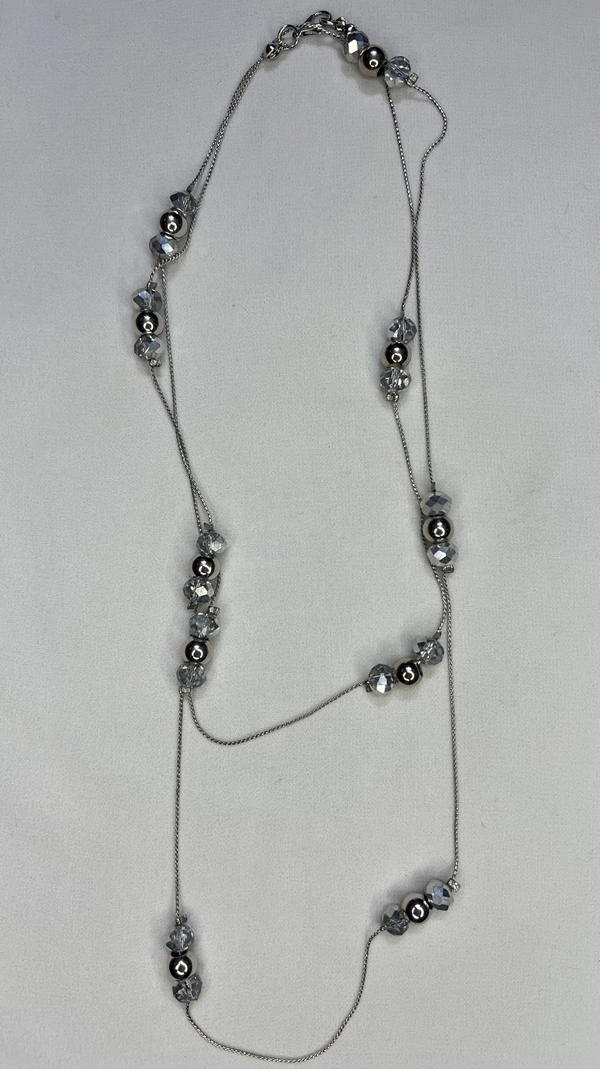 silver beaded necklace (long) Image 3 Preview