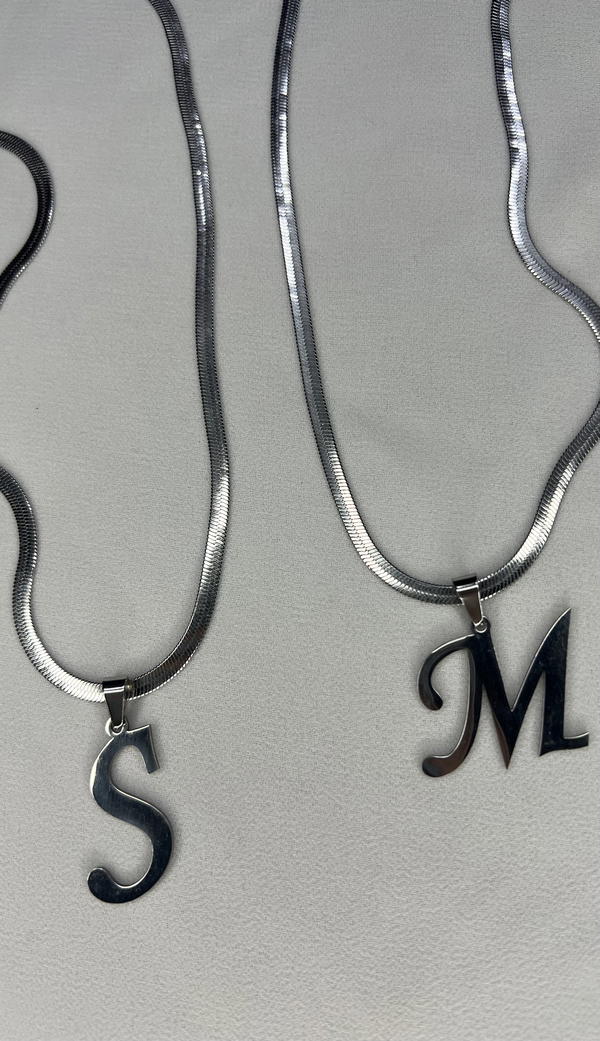 silver initial necklace  Image 2 Preview