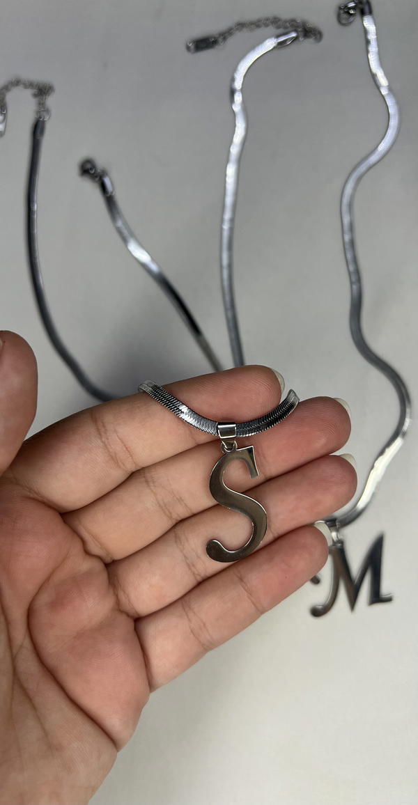 silver initial necklace  Image 6 Preview