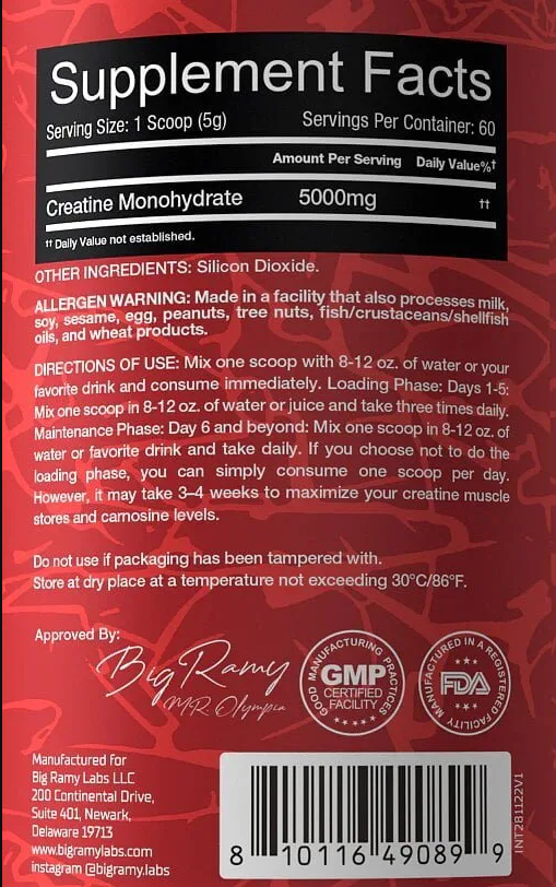 Big Ramy Labs Red Rex Creatine 300 gm Image 2 Preview