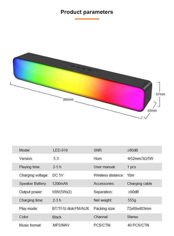  Kisonli LED-919 RGB Soundbar Image 2 Preview