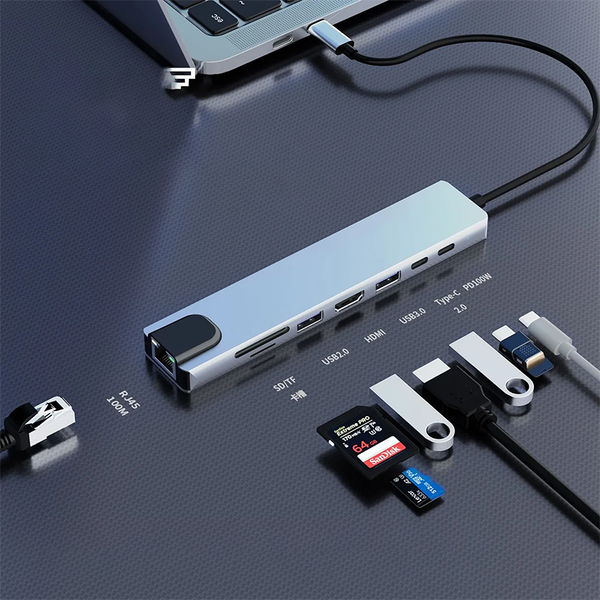 8 in-1 USB Hub with 4K HDMI, Ethernet, MicroSD/SD Card Reader, Type-C Data & PD Image 8 Preview