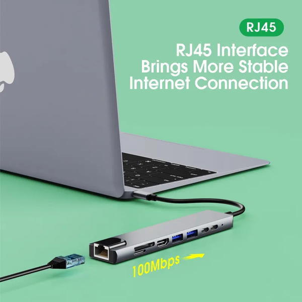 8 in-1 USB Hub with 4K HDMI, Ethernet, MicroSD/SD Card Reader, Type-C Data & PD Image 10 Preview