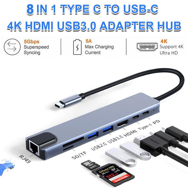 8 in-1 USB Hub with 4K HDMI, Ethernet, MicroSD/SD Card Reader, Type-C Data & PD Image 2 Preview