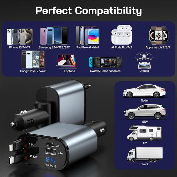 شاحن السيارة التريند 4 في 1 بقدرة 100 واط Image 5 Preview