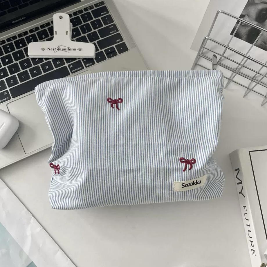 Blue striped red bow Preview Image